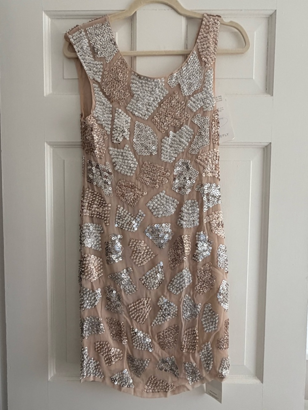 NWT Alice + Olivia Sequin Mini Dress Size 6 Nude Blush Metallic Party Cocktail